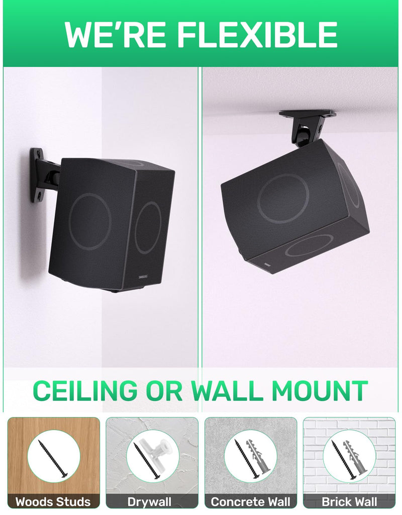 Surround Sound Rear Speaker Wall Mount, Ceiling Mount Bracket for Universal Satellite, fits Thread Hole with 1/4"- 20, 5mm & 4mm Thread, Works with Roku, Samsung q990F/990D, Holds up to 11 lbs
