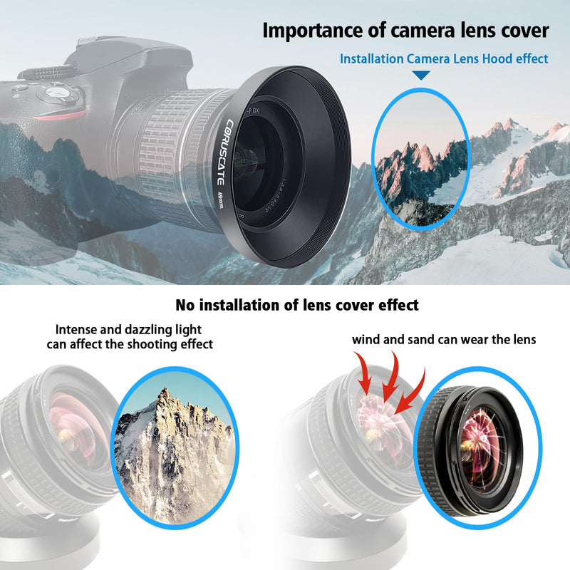 [AUSTRALIA] - 49mm Universal Metal Lens Hood,Wide Angle Lens Hood Compatible All 49mm Brands Camera Lens(and Easy to Install and Remove) 1pcs 49 mm Lens Cap 