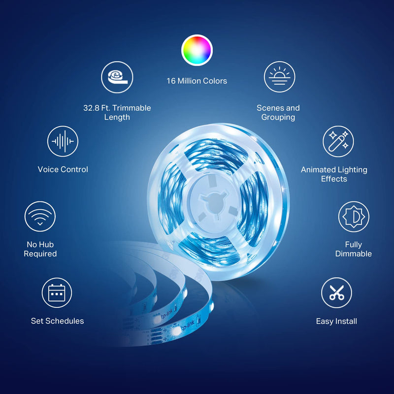 [AUSTRALIA] - Kasa Smart LED Light Strip, RGB, 32.8ft(2 Rolls of 16.4ft.) Wi-Fi LED Strip Works w/ Alexa & Google Assistant,High Brightness, Trimmable, Up to 25,000 Hours,2Yr Warranty (KL400L10),Multicolor Multicolor 32.8 Ft 