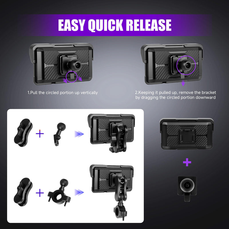 Rimoody 5 Inch Motorcycle Carplay Screen with Wireless Carplay Android Auto for Car, Bluetooth, GPS Navigation, EQ, IP67 Waterproof Touchscreen, Mirror Link, Voice Control