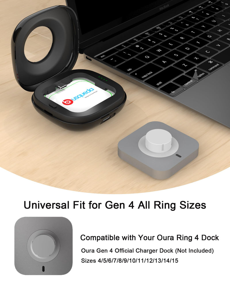 búsqueda Portable Charging Case Compatible with Oura Ring 4 Charger, Fits Gen 4, Up to 10 Ring Charges, Compact Travel Protective Case, Black (Official Charger NOT Included)