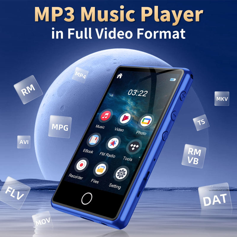[AUSTRALIA] - 80GB MP3 Player with Bluetooth，3″Full Video Format Portable MP3 Player for Kids，MP4 Music Player with Speaker, FM Radio, Voice Recorder, Up to 256GB,Blue Blue 