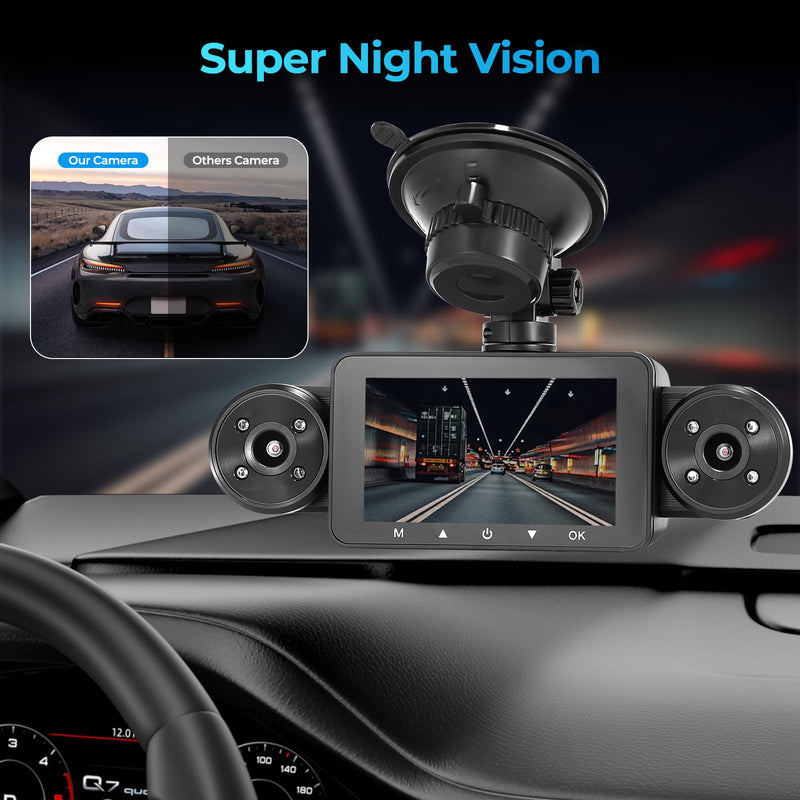 [AUSTRALIA] - 4 Channel Dash Cam 360° View, Include Front & Rear Left Right Camera Support 4 Way Recording, 32GB Card, 3” IPS Screen/Night Vision/WDR/24H Parking/G-Sensor（2G/4G/8G / 3 Split Screen (4 Channel) 