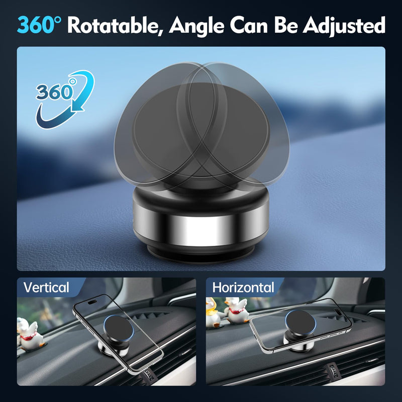 Suction Cup Phone Mount,Magnetic Phone Holder for Car,360°Adjustable Vacuum Suction Phone Mount, Foldable Portable Phone Holder for Car Accessories, Suitable for iPhone, Android, Samsung