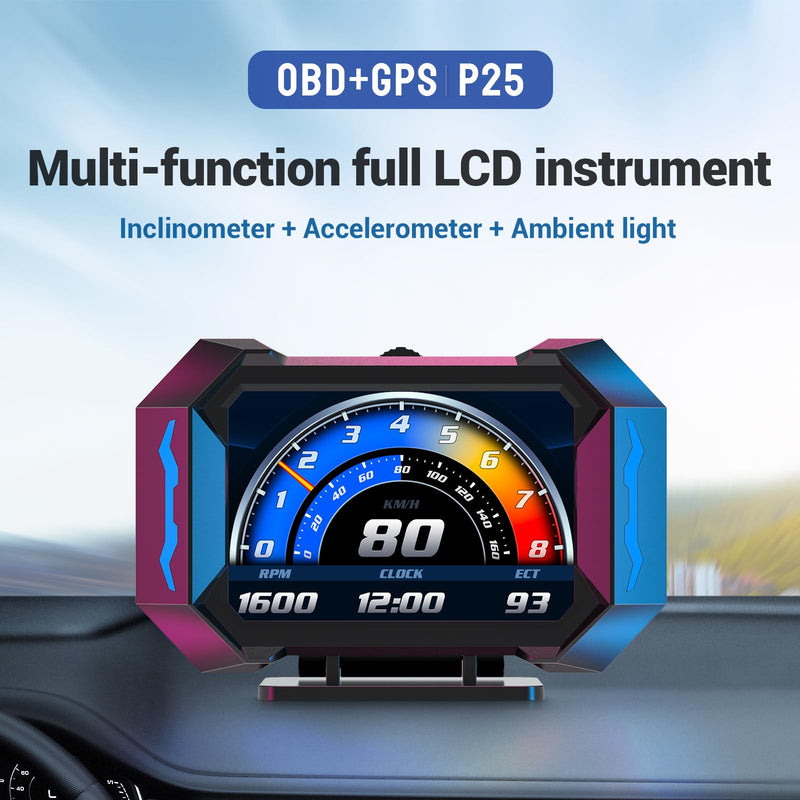 [AUSTRALIA] - OBD2 Gauge Car HUD Head Up Display Multifunctional Digital Gauge,Car Speedometer GPS Tachometer Water Temperature Oil Temperature Volt Inclinometer Boost Gauge RPM Meter for Most Vehicles 