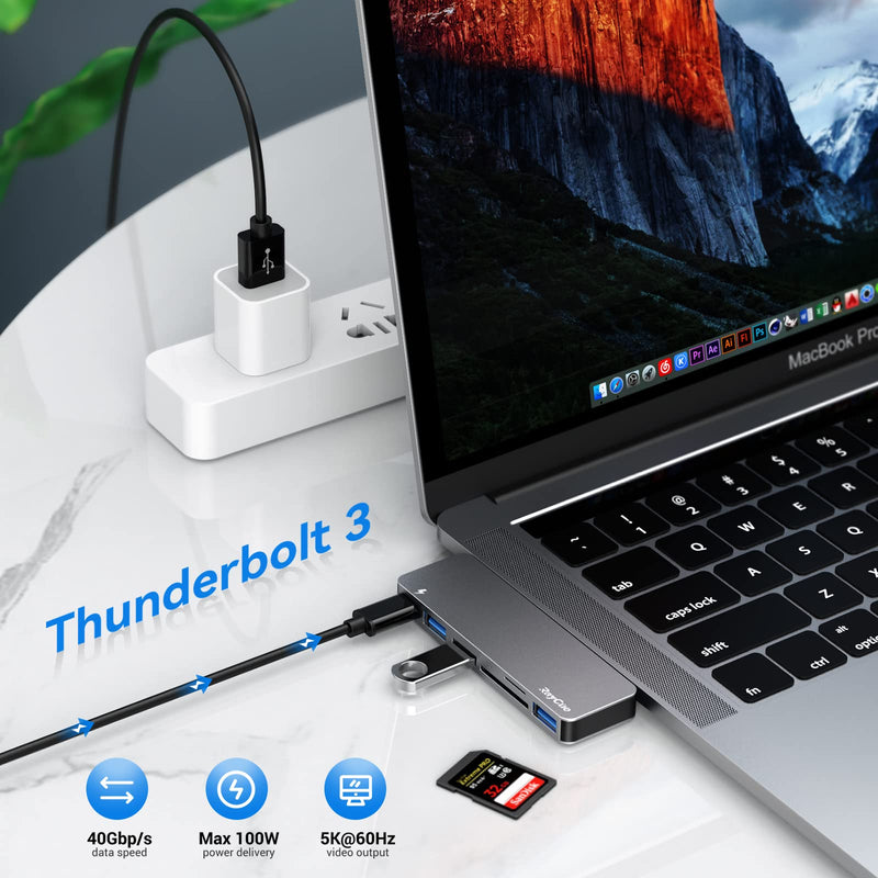 USB C Hub Adapter for MacBook Pro/Air M1 2020 2019 2018, 6 in 1 USB-C Accessories Compatible with MacBook Pro 13″ and 15″ with 3 USB 3.0 Ports, TF/SD Card Reader, USB-C Power Delivery