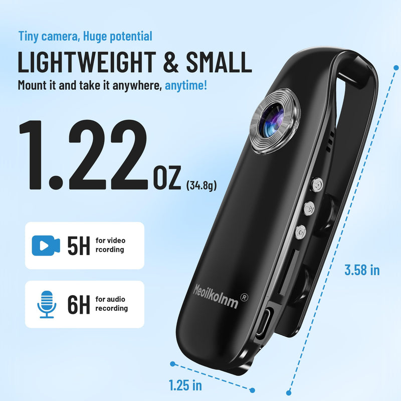 [AUSTRALIA] - Meoilkolnm Mini Body Camera with Audio and Video Recording 1080P 64GB Motion Detection Video Recorder Wearable POV Camcorder with Magnetic Pocket Portable DV for Cycling,Pets,Walking,Travaling 