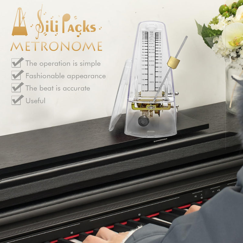 [AUSTRALIA] - SiliPacks Mechanical Music Metronome Elegant Design Music Timer for Drums Piano Bass Violin Guitar Track Tempo and Beat Instrument (Transparent) Transparent 