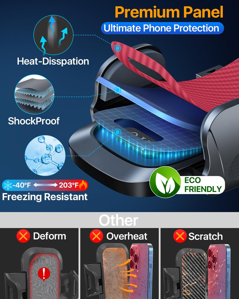 HTU 2026 Ultimate Best【True Military-Grade & Safety Cert】 Car Phone Holder | 【Upgraded 360 Rotation & 100LBS Strongest Suction】5-in-1 Truck Windshield Dashboard Vent Mount Stand for iPhone Android, Red