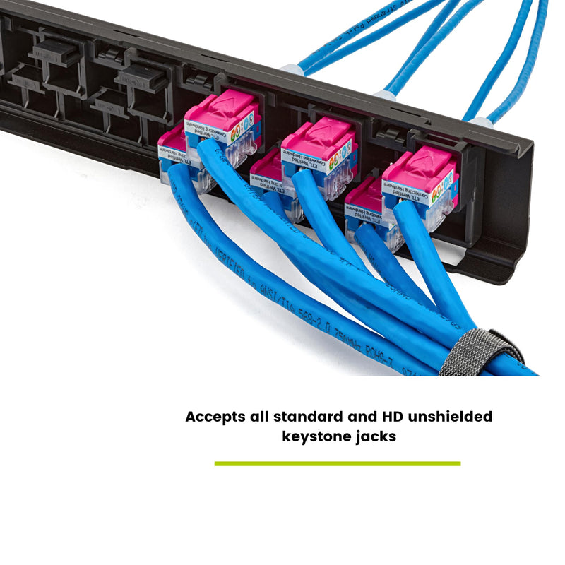TRUE CABLE Cat6A Unshielded 12-Port Blank Toolless Modular Keystone Patch Panel, 3-D Staggered Design, Wall Mount with 89D Bracket & Mounting Hardware, High Density, Cat5e & Cat6 Compatible, Black