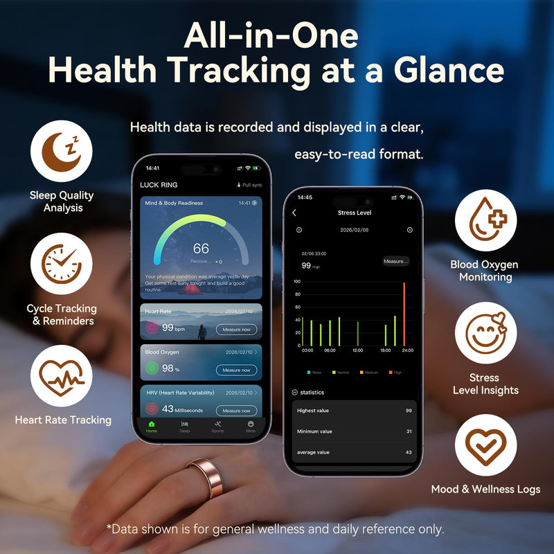 Smart Health Fitness Ring for Women & Men, Activity Tracker with Step Counter, Sleep Monitor & Stress Tracking, Waterproof, Compatible with Android & iOS, No Subscription Fee Rose Gold 7