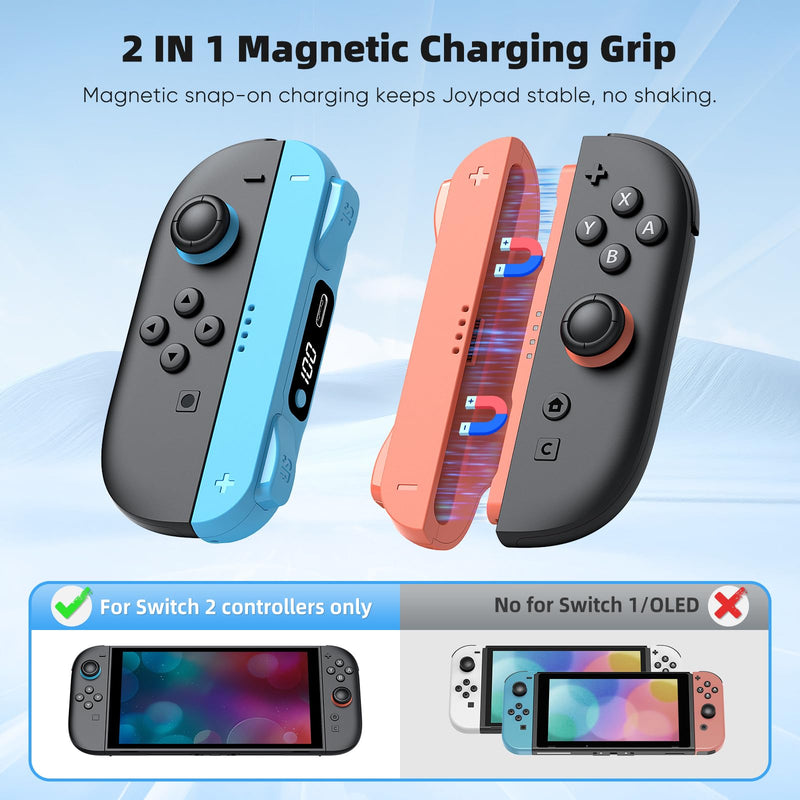 KOVA Switch 2 JoyPad Charging Grip with Built-in 3700 mWH Battery - 3.5H Fast Charging with LED Display, Enlarged SR/SL Buttons, Charging While Playing (Blue & Orange) Blue & Orange