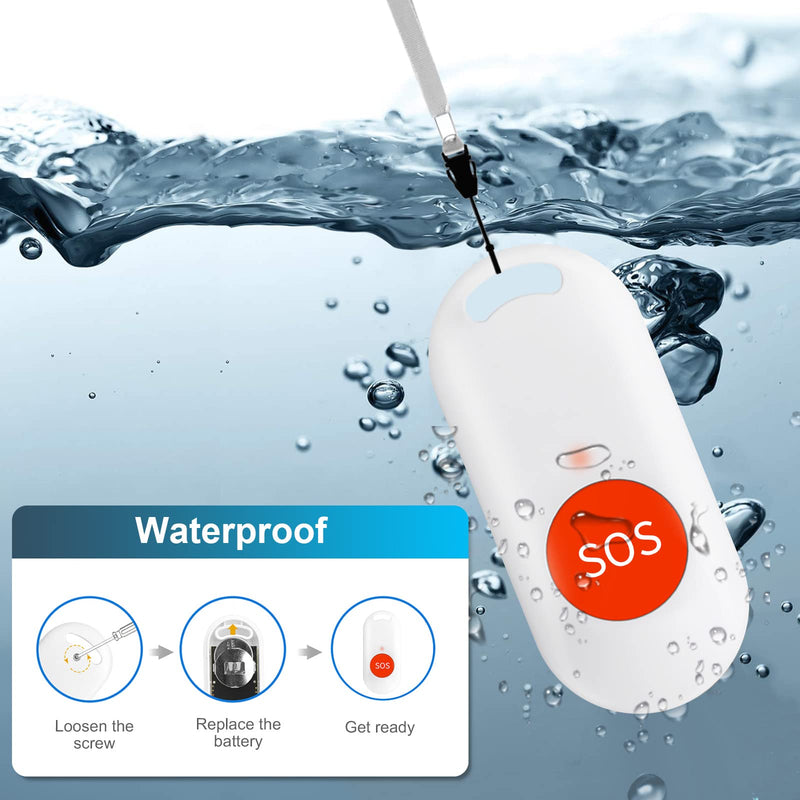 Caregiver Pager Wireless Call Button for Elderly Life Alert Home Emergency SOS Call Alert System Nurse Call Bell for Patients/Seniors/Disabled