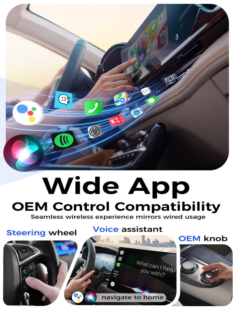 Wireless CarPlay Adapter & Wireless Android Auto Adapter, 2 in 1 Car Dongle | with WiFi 6 & Bluetooth 5.4, 3s Auto-Connect, Metal Housing for Better Cooling, Includes USB-C Adapter, Fits 1000+ Vehicles Black