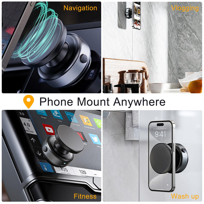 Electric Vacuum Magnetic Phone Holder for Car/Gym/Mirror/Marble Wall, Auto-Seal & Quick Release Suction Cup Phone Mount, 360° Adjustable for MagSafe Car Phone Mount for iPhone 17/16 Pro Max Silver
