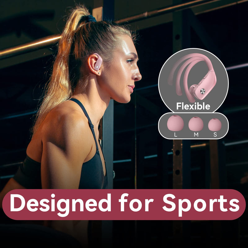 bmani 2 Sets Wireless Earbuds Bluetooth Headphones 48hrs Play Back Sport Earphones with LED Display Over-Ear Buds with Earhooks Built-in Mic Headset for Workout Black + Pink
