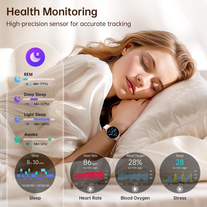 Smart Watch for Women, 1.27" HD AMOLED Smartwatch (Answer/Call) for iPhone/Android/Samsung, Fitness Tracker with 120+ Sport Modes, Heart Rate/Sleep/Health Monitor, IP68 Waterproof, 2 Bands Rose Gold