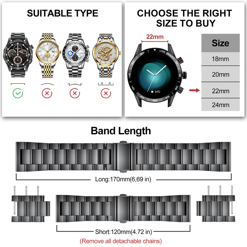 LIGE Smart Watch and 22 mm Metal Band | LIGE Smart Watch and 22 mm Metal Band