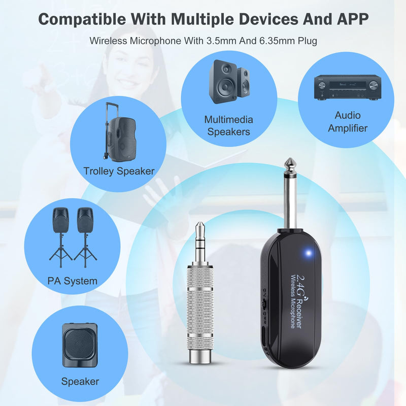 [AUSTRALIA] - Wireless Microphone Headset Double Professional: Cordless Mic Head for Two People, Heads Handheld Mics 2 in 1- USB-C Rechargeable - 1/4'' and 1/8'' Plug for PA System, Voice Amplifier,Teaching,Fitness Black1 