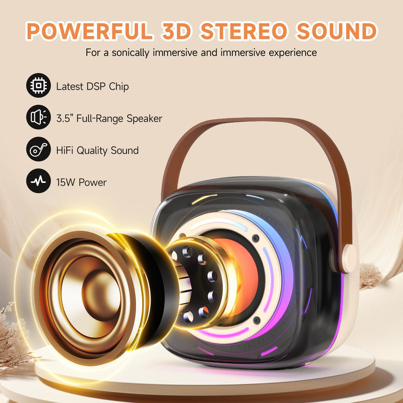 [AUSTRALIA] - Karaoke Machine with 1 Wireless Mircophone for Adults Kids, Portable Bluetooth Karaoke Speaker with 3.5" Full-Range Speaker and Colorful LED Lights, Support USB/TF Card/AUX (1Mics) 1Mics 