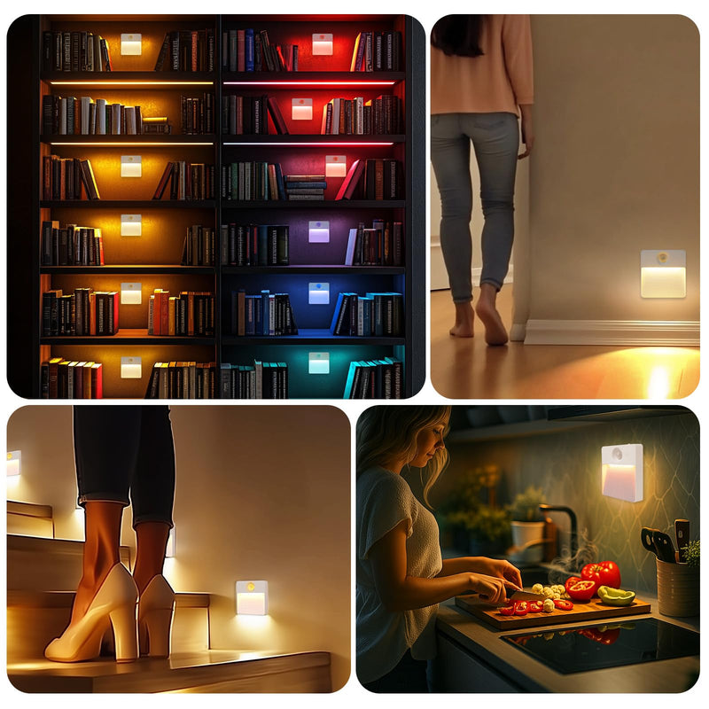 [AUSTRALIA] - Guankai 8 Pack Rechargeable Motion Sensor Stair Light for Indoor, RGBW Battery Operated Closet Lights, Stick On Night Lamp, Motion Activated Magnetic Lighting Lamps for Step,Cabinet,Hallway,Bathroom White 