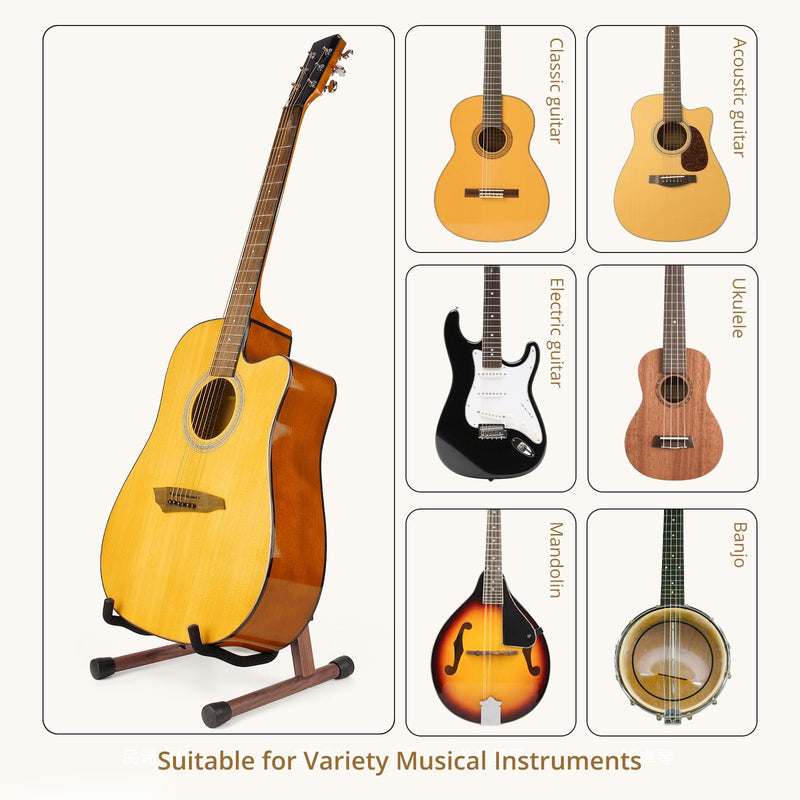 MUSO Guitar Stand,Acoustic Guitar Stand,Wood Classical Electric Guitar Stand,Foldable Bass Guitar Stand,Guitar Accessories also fit Bass,Violin,Ukulele(America Black Walnut) America Black Walnut