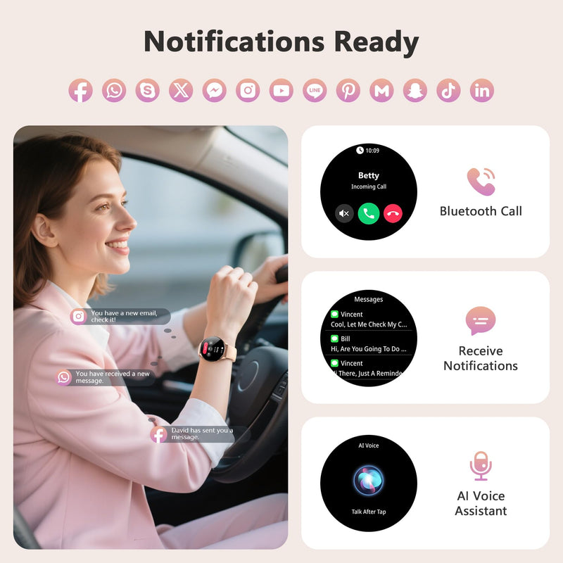 Blackview Smart Watch for Women(Make/Answer Calls), 1.43''AMOLED Touchscreen Fitness Tracker with 100+ Sports Modes, Heart Rate/SpO2/Sleep Monitor/2 Straps, Smartwatch for iPhone & Android W40-Gold Pink