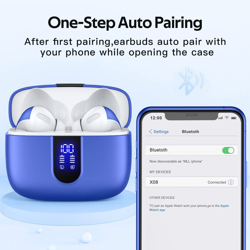 TAGRY 2 Sets X08 Pink and Ocean Blue Bluetooth Headphones True Wireless Earbuds 60H Playback Ear Buds with Wireless Charging Case in-Ear Earbuds with Mic