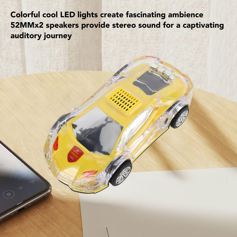 Retro Car Bluetooth Speaker with LED Lights, 52MMx2 Stereo Sound, USB C Charging, Replica Design, and Real Moving Wheels, Ideal Gift for Car Lovers, Yellow