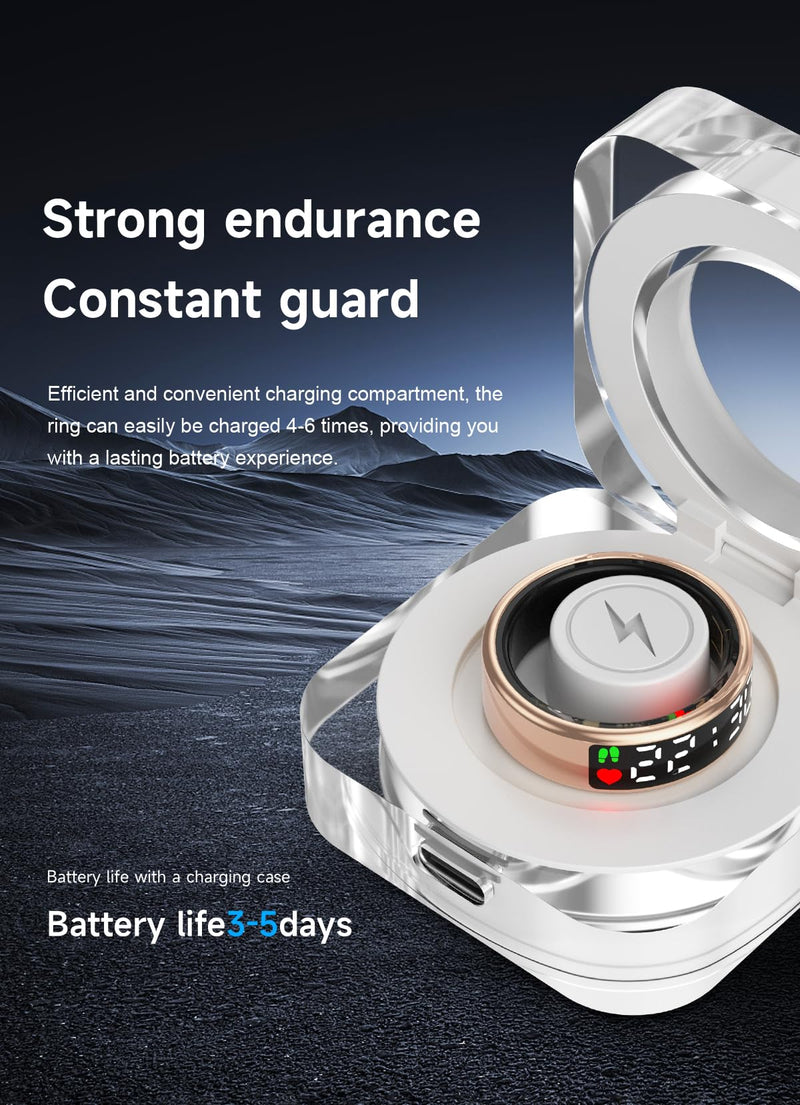 Fitness Tracker Ring, Smart Ring with Display & Charging Case, Accurate Monitoring of Pedometer, Heart & Temperature, IP68 Waterproof, 5-Day Battery Life, Black #12