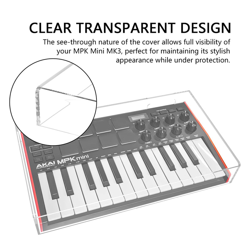 Premium Acrylic Midi Keyboard dust cover Reserved wire trough, waterproof and dustproof, compatible with AKAI MPK Mini MK3 keyboard protective
