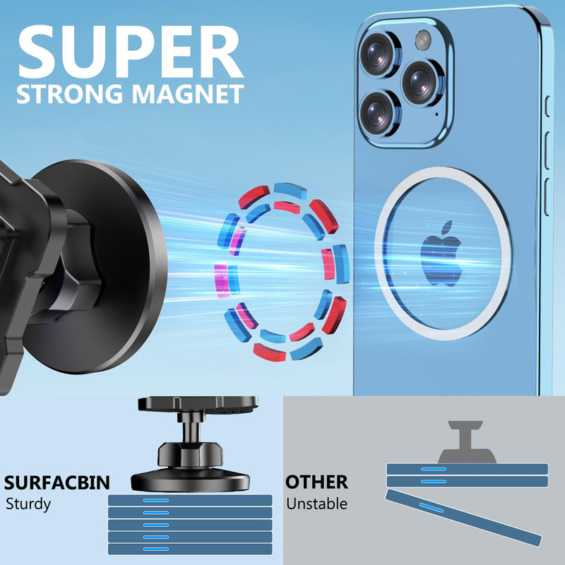 Surfcabin CNC Magnetic Car Vent Phone Mount for 2021-2026 Ford F150 | 2021-2026 Super Duty F250 F350 F450, Full Metal Bracket, No Shake, No Block Airflow, Fits iPhone & Android, Easy Install Without Metal Arm