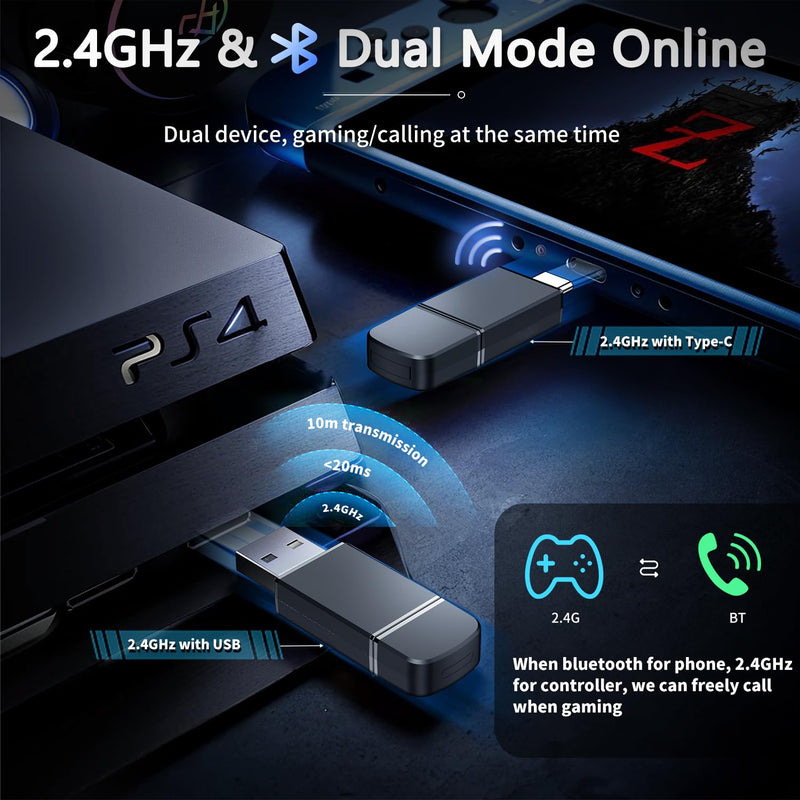 Wireless Gaming Headset 7.1, Bluetooth 5.3 & 2.4GHz Type-C & USB Gaming Headphones with 40H+, Gaming Headsets for PS5, PS4, PC, Switch, Phone