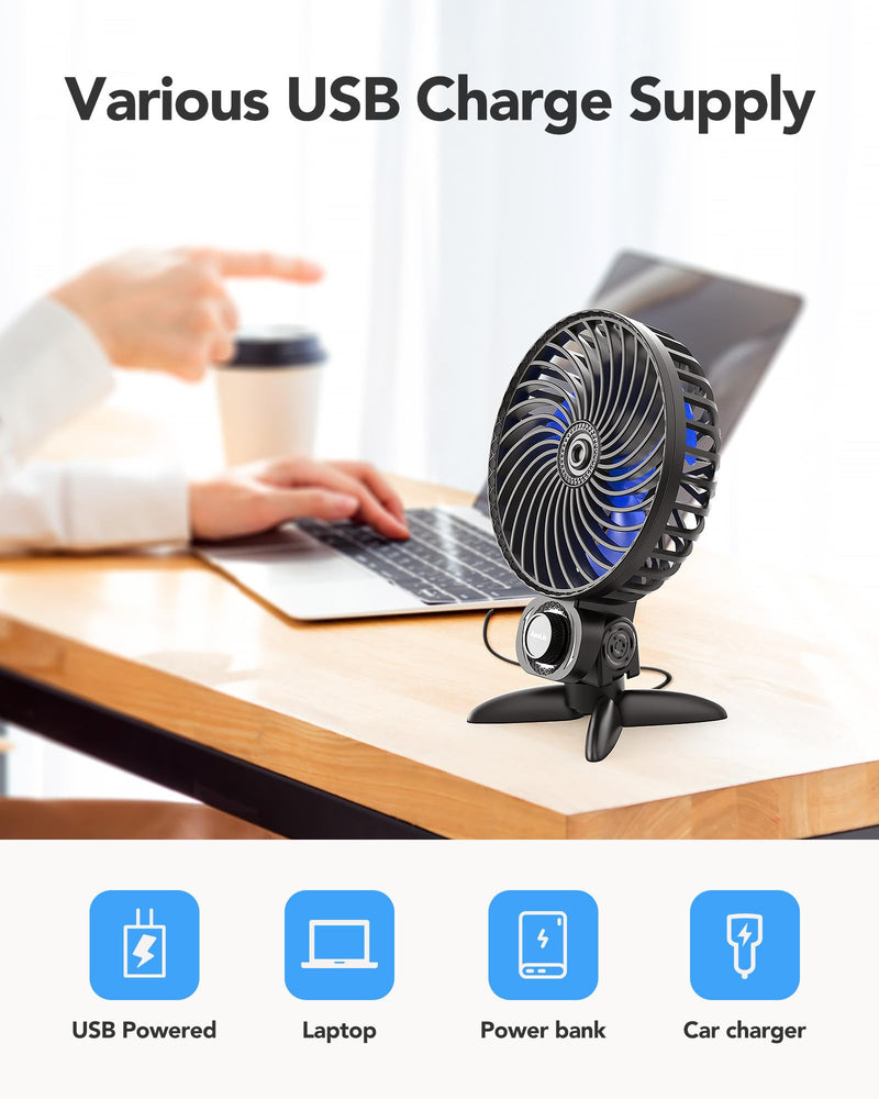 USB Small Fan, Desk Fans with CVT Variable Speeds, Strong Cooling Airflow, Quiet Portable, Desktop Mini Personal Fan for Room, Home,Office, Bedroom-USB Powered Black