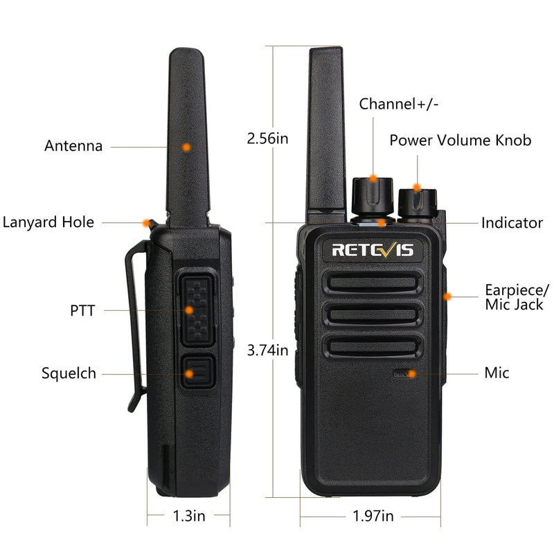 Retevis RT68 Walkie Talkies Rechargeable,Portable FRS Two-Way Radios for Adults,Heavy Duty 2 Way Radios Long Range,USB Charging Base,License Free Walkie Talkie for Road Trip Gifts Camping (2 Pack) without display