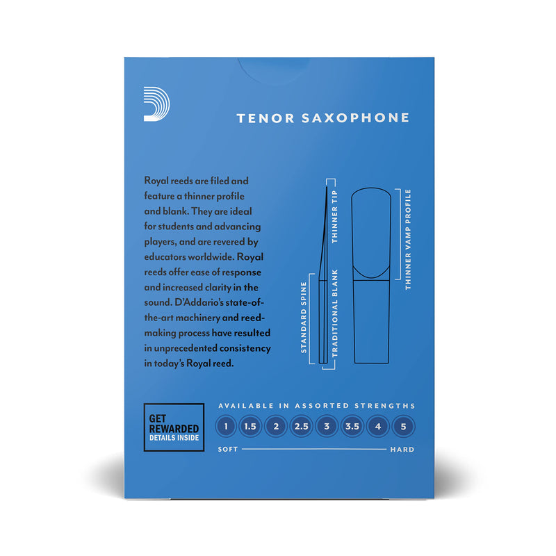 [AUSTRALIA] - D'Addario Woodwinds - Royal Tenor Saxophone Reeds - Tenor Sax Reeds with Strong Spine - Tenor Saxophone Reeds - Great for Classical or Jazz - Strength 3.0, 10-Pack 