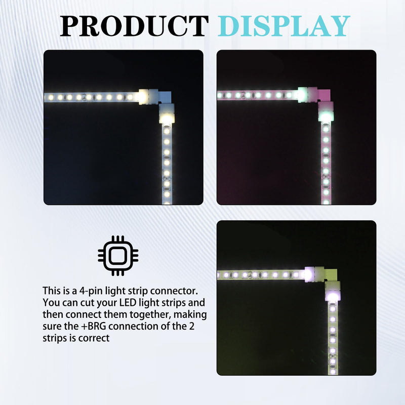 20 pieces 10 mm LED strip connector set, SMD 5050 RGB strips, includes L-shaped light strip connector, 4-pin, 4-pin gapless LED strip connector