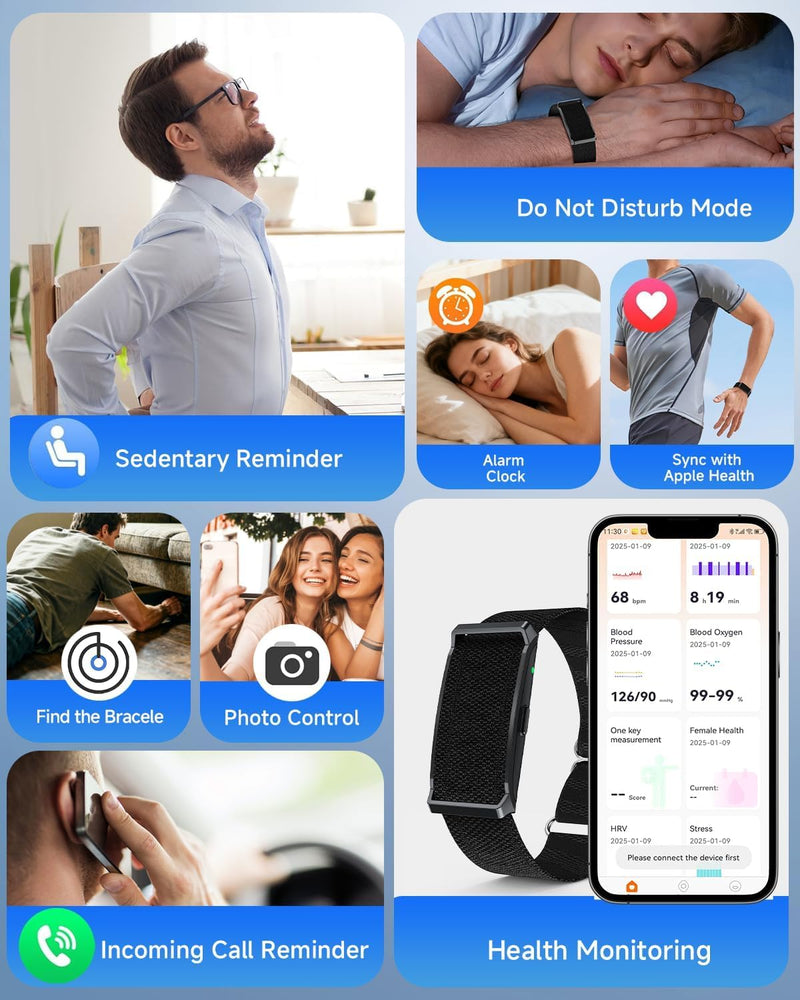 Smart Bracelet, Health Activity Fitness Trackers, Screenless Smart Band | All-Day Continuous Heart Rate/Blood Pressure Monitor, Sleep Tracker, 170+ Sport Modes, Smart Bracelet for Men with Free APP