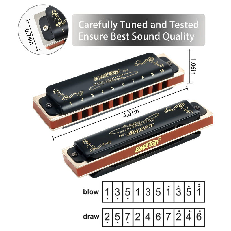 [AUSTRALIA] - East top Diatonic Harmonica Key of Ab 10 Holes 20 Tones 008K Mouth Organ with Black Cover, Top Grade Harmonica for Adults, Professionals and Students 