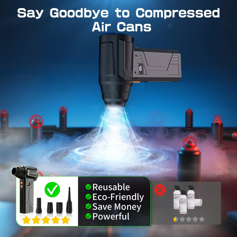 [AUSTRALIA] - Compressed Air Duster with Flashlight,180000RPM Electric Air Duster,4-Gear with Display High-Speed Electric Duster with Multi-Purpose Nozzles for Computer, Keyboard, Outdoor, House and Car 
