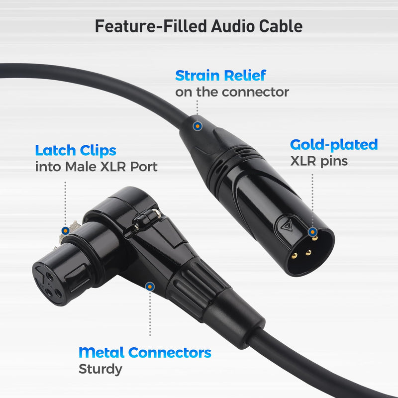 Cable Matters 2-Pack Right Angle XLR Cable, XLR Microphone Cable - 10ft, Oxygen-Free Copper (OFC) Microphone Right Angle Cord, Mic Cord, Black
