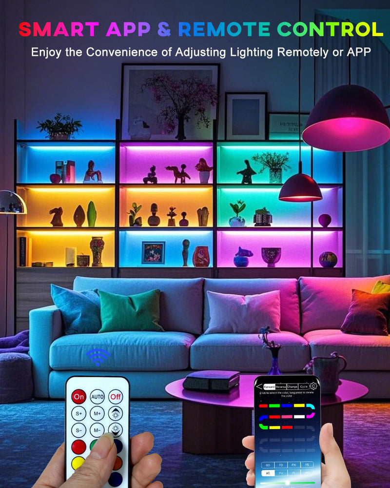 [AUSTRALIA] - LED Strip Lights 4 Pre-Cut RGB Led Light Strip With APP & Remote Control, Multi-color Music Sync Changing Strip Lights for Cabinets Shelf Closets TV Backlight Kitchen Bedroom, With Power Adapter 