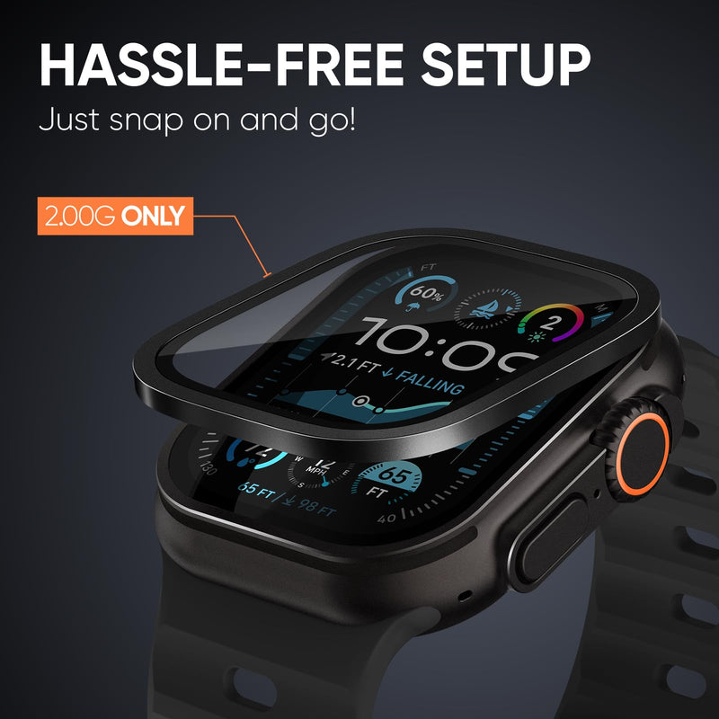 Leather Band for Apple Watch Ultra 2/Apple Watch Ultra Bands 49mm 45mm 44mm and 2 Pack Waterproof Titanium Matel Frame Keep Original Touch Sensitive 9H Tempered Glass Protective Film for iWatch 49mm