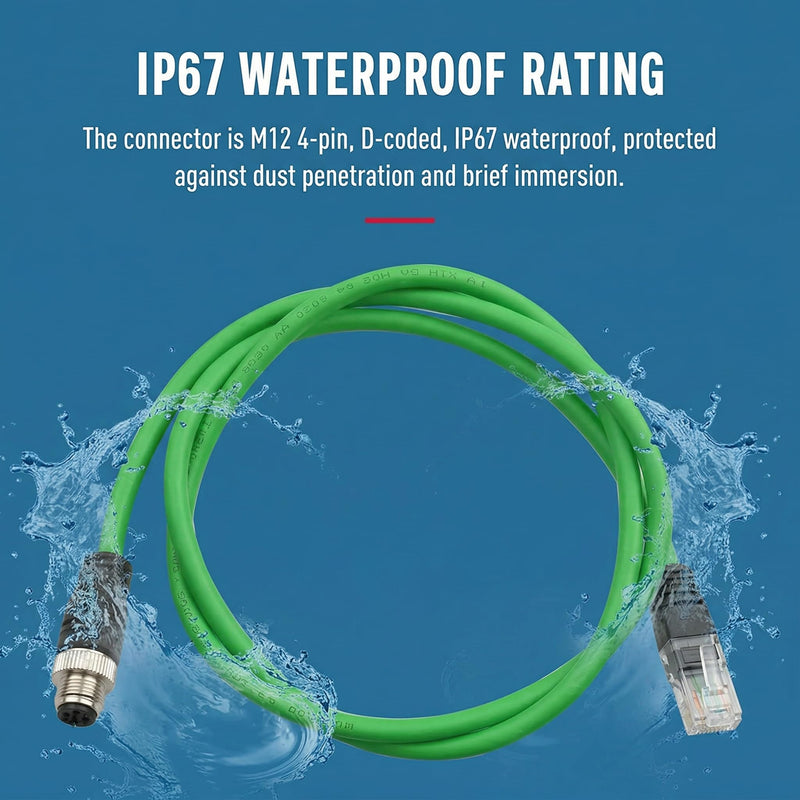 M12 D Code 4 Pin Male to RJ45 Plug High Flex Cat5e Industrial Ethernet PVC Cable for Automation Application 10M Green