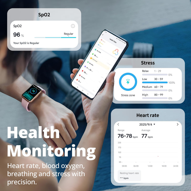 Fitness Tracker Watch for Women & Men, 1.47" HD with Bluetooth, 24/7 Heart Rate & Blood Oxygen Monitor, Sleep & Step Counter, 100+ Sports Modes, 3ATM Waterproof, Compatible with Android iOS Pink