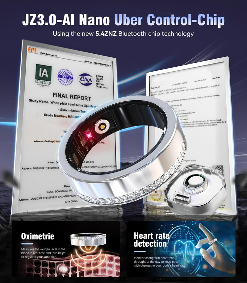 10 Gen Diamond Smart Ring and Wireless Charging Case【Industry Ranking No.1 – 0 Measurement Error】 2026 Smart Ring for Women & Men for Sleep Tracking Wearable Device,Fitness Ring 8#