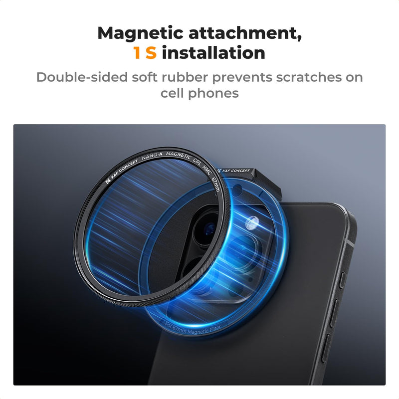 [AUSTRALIA] - K&F Concept Clip On 67mm CPL Magnetic Phone Lens Filter Kit, Phone Clip with Magnetic Adapter Ring/Cold Shoe/Locking Knob, Polarizer Filter for iPhone 16 15 Pro Max 14 13 
