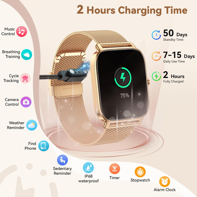 Smart Watch for Women Fitness Tracker: Make Answer Call Smart Watches for Women Digital Watches Waterproof Running Smartwatch for Android Phone iPhone Samsung Compatible Heart Rate Monitor SpO2 Gold