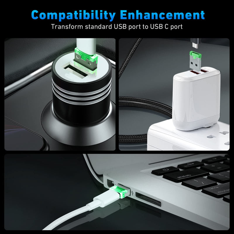 USB C to USB Adapter 3 Pack USB C Female to USB A Male with Green LED Indicator Type C to USB Converter Compatible with iPhone 13 12 11 Pro Max SE Samsung Galaxy S22 S21 Google Pixel (Green)