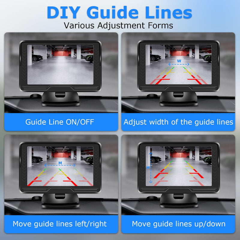Wireless Backup Camera for Car【6 LED】 5'' AHD 1080P Back up Camera for Cars with Monitor Waterproof License Plate Reverse Camera for Truck Trailer RV Pickup DIY Guide Lines 5 inch